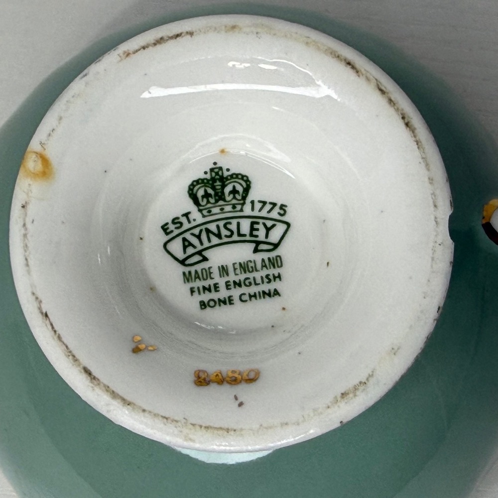 Aynsley Fine English Bone China Teacup Green Gold Leaf Fruit Scene Numbered - Picture 7 of 7